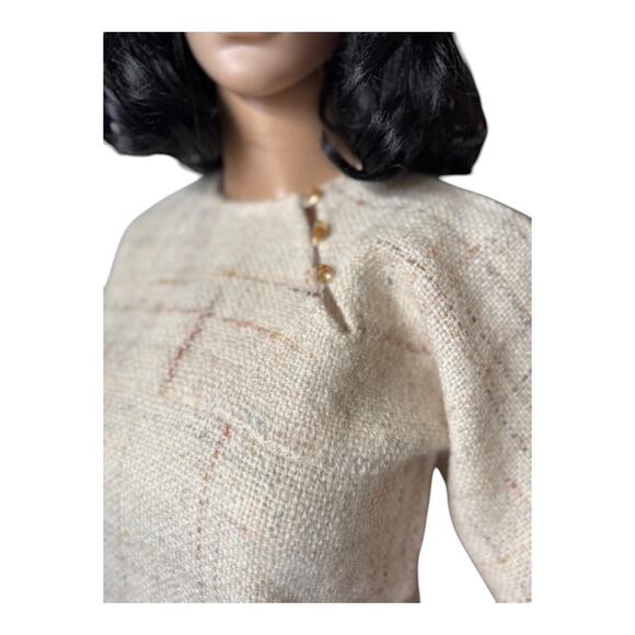 Handwoven by Gretchen one of one top shoulder button close tan cream size S - Picture 8 of 16